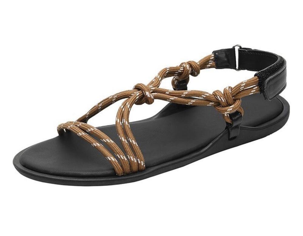 Women’s Flat Rope Sandals Cord Knotted Strap Open Toe Brown Size 8.5